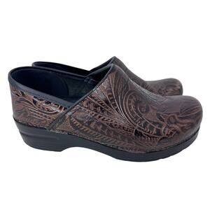 Dansko Professional Tooled Clog Women EU 38 7.5-8‎ Brown Leather Embossed